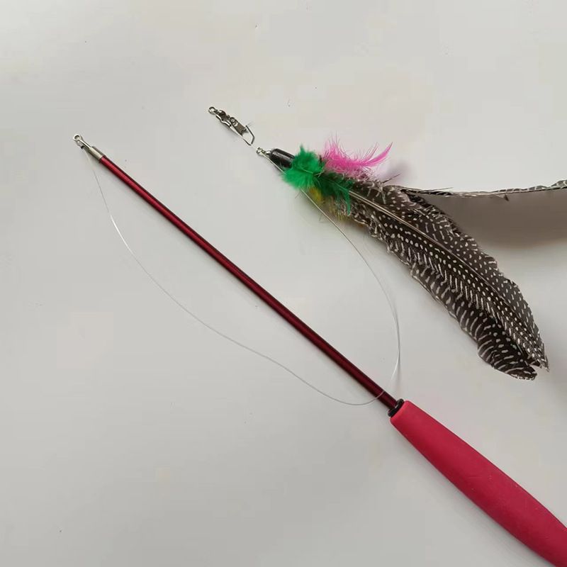 Haustierbedarf Spielzeug Neue dreiteilige Teleskopstab Katze Teaser Rod Set Feder Ersatzkopf_voghion.com