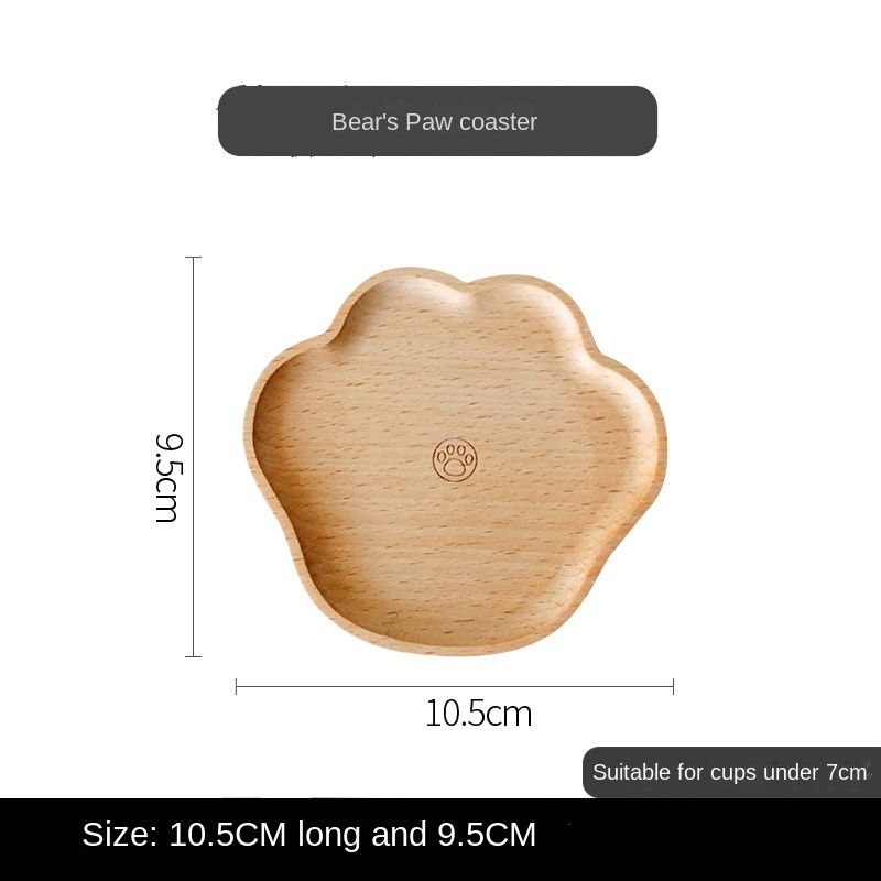 Japanese Beech Bear Palm Shaped Cartoon Coaster Small Wooden Saucer Coffee Cup Heat Insulation Pad Dim Sum Tray Tea Cup Holder_voghion.com
