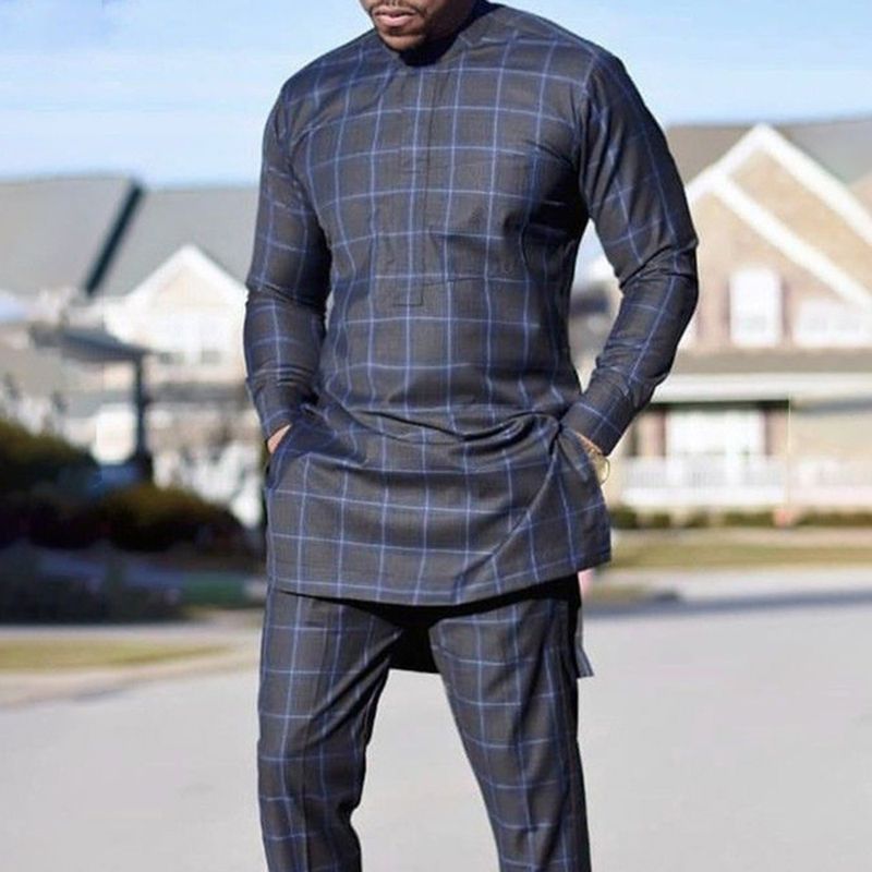 Men's Afro-inspired dark grey robe ethnic shirt_voghion.com