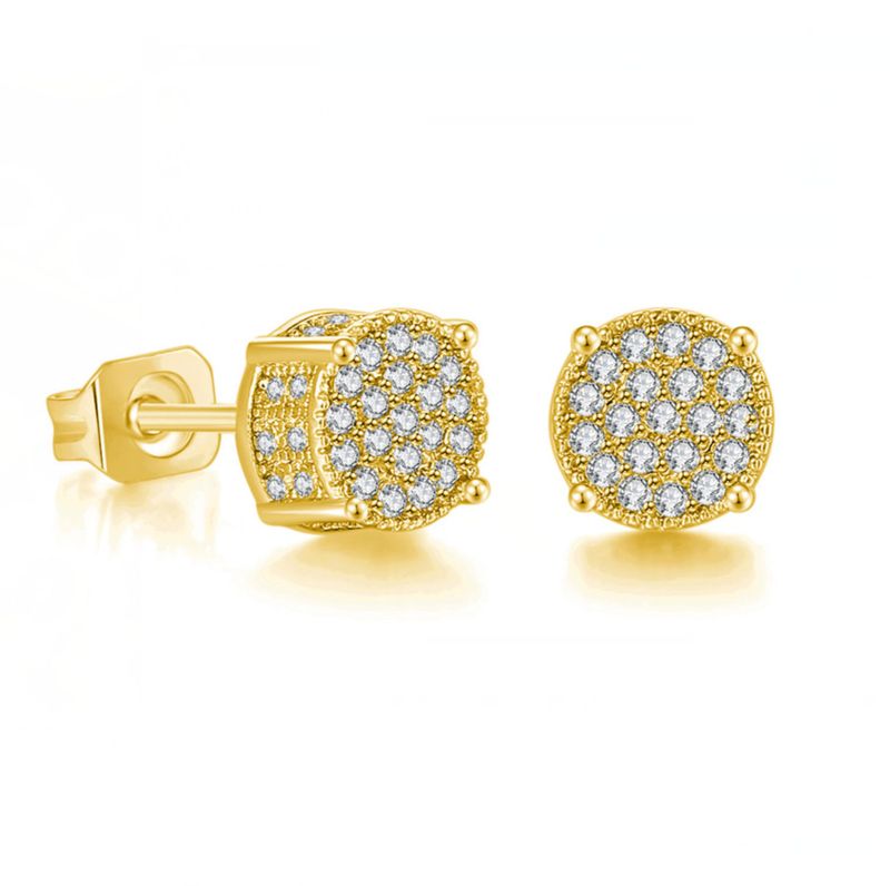Unisex popular full diamond hip hop men's earrings zircon micro inlaid color separated electroplated round earrings_voghion.com