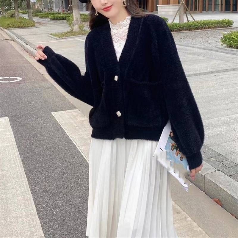 Women's Clothing mink knitted cardigan petite long sleeved stylish sweater_voghion.com