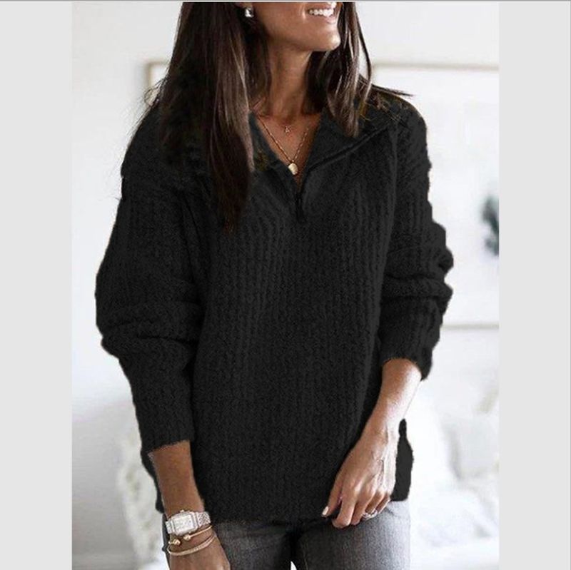 ​​Damen-Pullover mit Reißverschluss und Grobstrick – Wintertauglicher Pullover aus Acryl-Mischgewebe (S-5XL, Khaki/Rot/Schwarz/Hellgrau/Dunkelgrau/Bläulich)​​_voghion.com