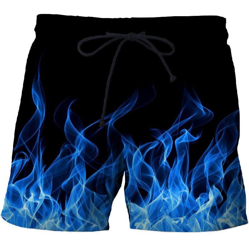 Men's Color Flame 3D Printing Men's Dry Beach Shorts Printed On Both Sides Pocket Casual Shorts_voghion.com
