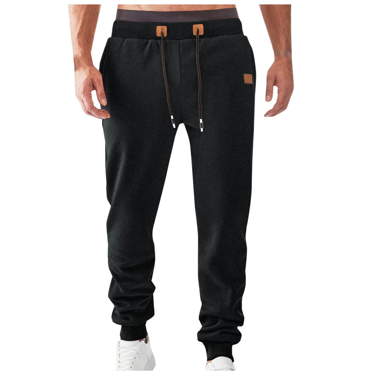 Herren-Fleece-Jogginghose – Lässige Polyester-Sweatpants mit schmal zulaufendem Beinabschluss, elastischem Bund und Taschen (Schwarz/Marineblau/Weiß/Khaki/Burgunderrot/Grau)_voghion.com