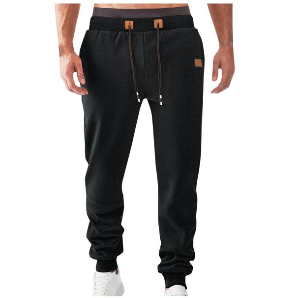 Herren-Fleece-Jogginghose – Lässige Polyester-Sweatpants mit schmal zulaufendem Beinabschluss, elastischem Bund und Taschen (Schwarz/Marineblau/Weiß/Khaki/Burgunderrot/Grau)_voghion.com
