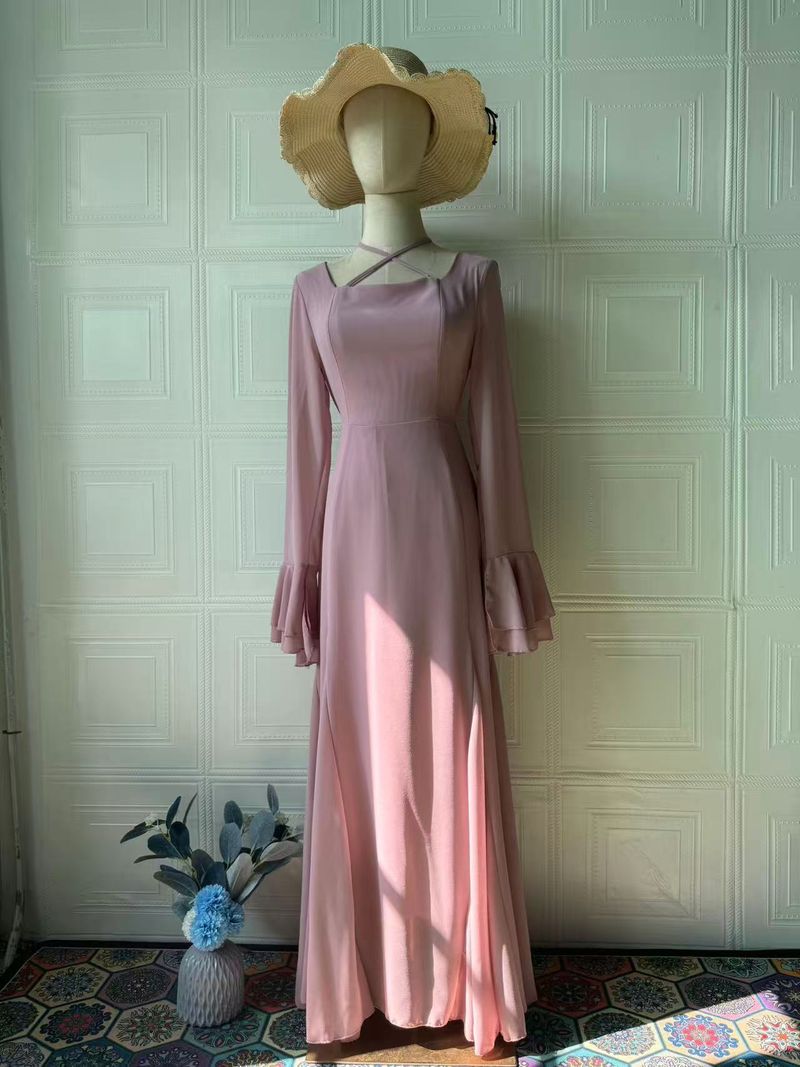 Abito da donna primaverile con gonna lunga, a maniche lunghe e spalline, stile celebrità, dal temperamento snello_voghion.com