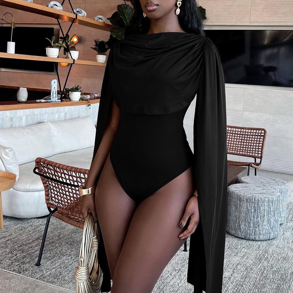 Wom's Clothing 2025 Spring New Solid Color Pocket Collar Symmetrical Ribbon Design Tight High-Waisted Jumpsuit For_voghion.com