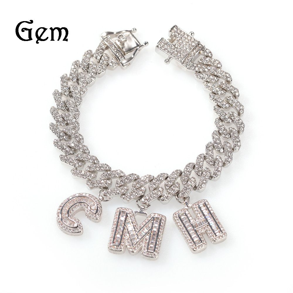 Women Ins Style DIY Rock Candy Letter Necklace Versatile High-end Cuban Chain Personalized Combination With Inlaid_voghion.com