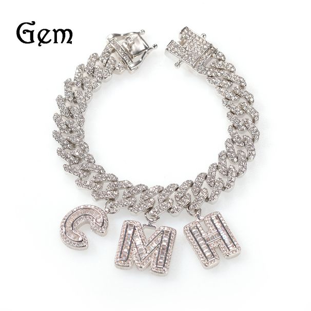 Women Ins Style DIY Rock Candy Letter Necklace Versatile High-end Cuban Chain Personalized Combination With Inlaid_voghion.com