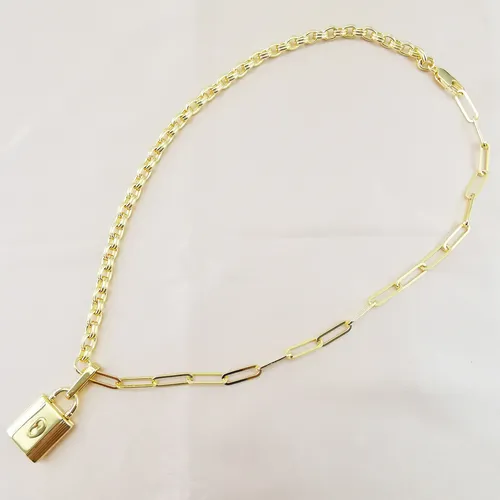 Collar con colgante de cadena gruesa asimétrica de oro auténtico bañado en cobre y metal_voghion.com