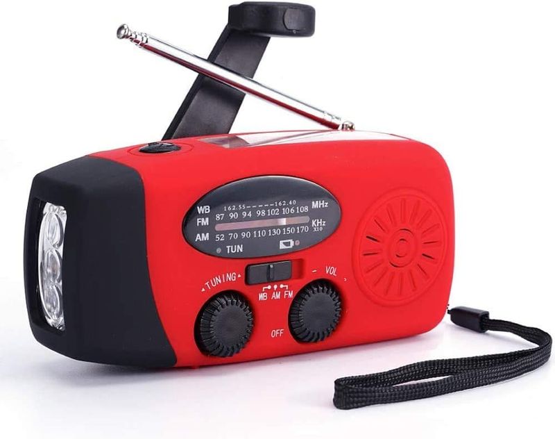 Radio solar cu manivelă pentru vreme de urgență, radio portabil NOAA/AM/FM cu lanternă cu 3 LED-uri, încărcător de telefon mobil Power Bank de 2000mAh_voghion.com