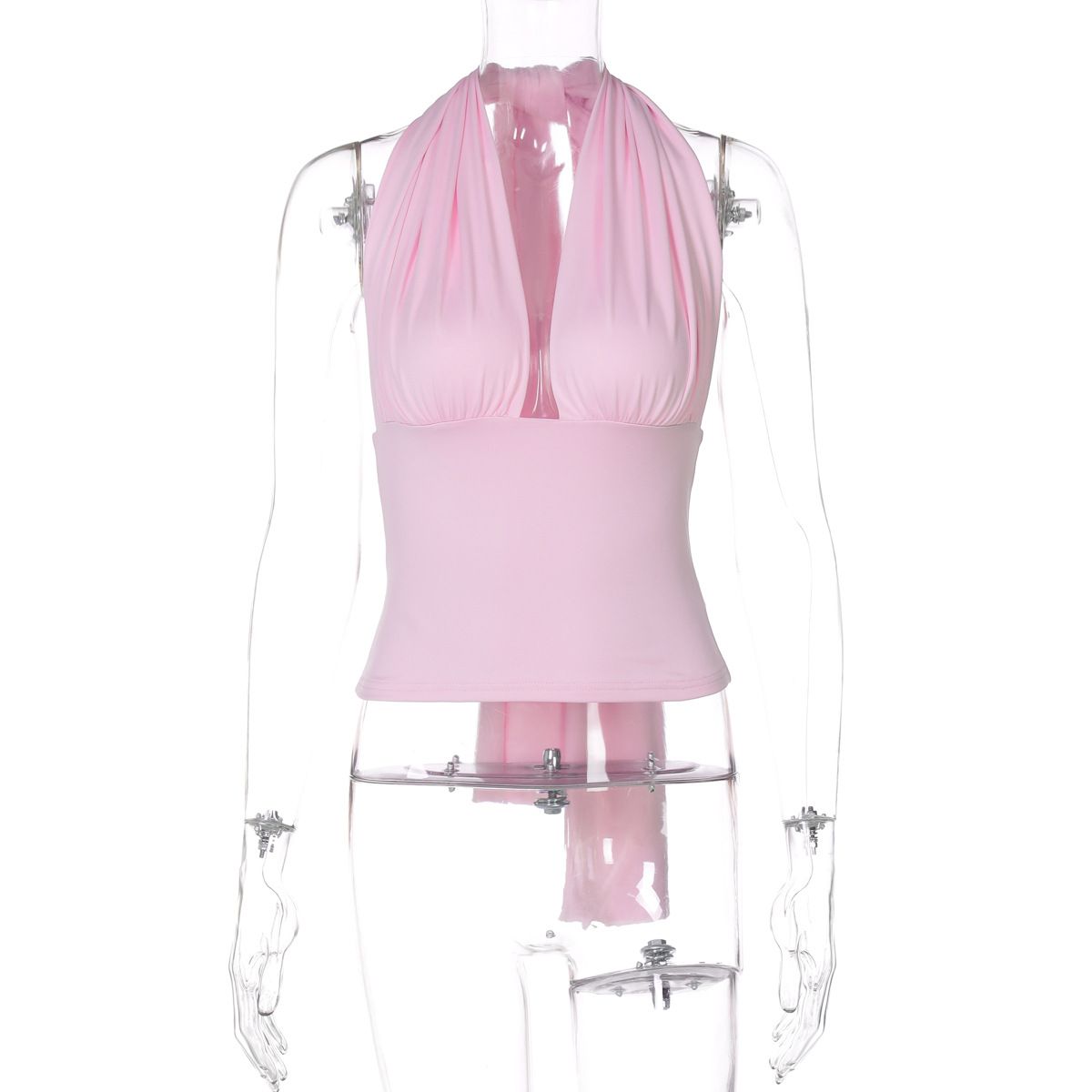 2025 Summer New Multi-color Backless Strap Stretch Fashion Halter V-neck Tank Top_voghion.com