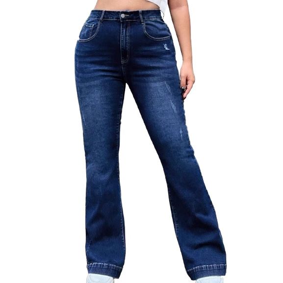 Jeans estivi da donna, a vita alta, lavati, con bottoni vecchi, vestibilità slim, alla moda, svasati, elastici, taglie forti_voghion.com
