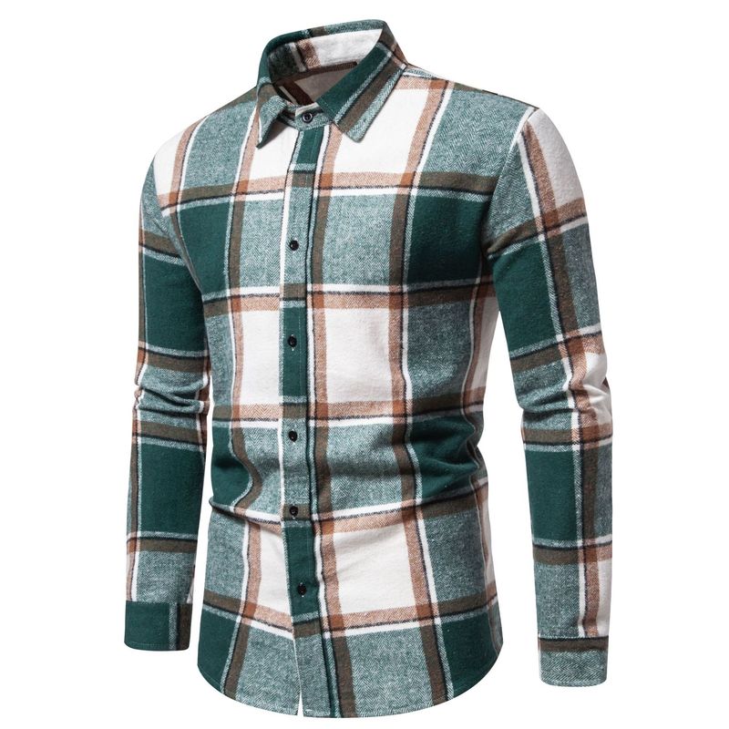 2023 Autumn/Winter New Men's Checkered Loose Casual Long Sleeved Thickened Shirt European Size_voghion.com
