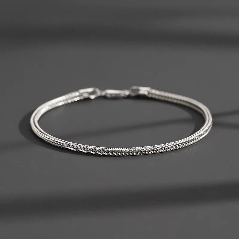 Bracciale in argento puro con coda di volpe, sottile, da uomo, in corda, versatile, intrecciato, stile coppia, catena semplice, gioielli da mano da donna_voghion.com