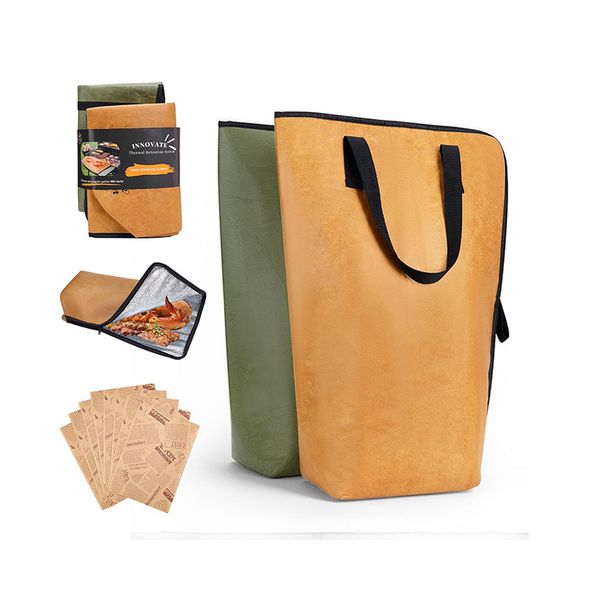 Moderne, faltbare Tragetasche für Picknick und Grillen – leichtes und wasserabweisendes Dupont-Papier, geräumig, 53,3 x 38,1 x 17,8 cm, Olivgrün und Dunkelbraun_voghion.com