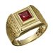Vergoldeter, schlichter und modischer Herrenring mit rotem, quadratischem Zirkonia, gestreifter Ring_voghion.com