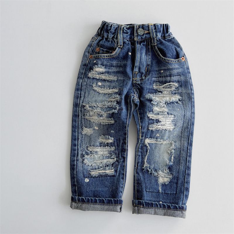 Kinderretrowas voor oude versleten jeans Lente en herfst Gradiënt Midden Kinderkleding Losse rechte broek Sub Tide_voghion.com
