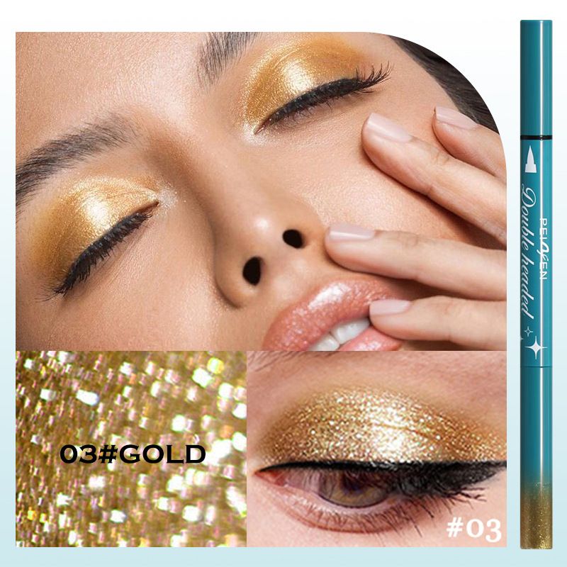 Lidschatten- und Liner-Kombination, doppelseitiger Eyeliner, Lidschattenstift, cooler schwarzer Eyeliner, flüssiger Lidschattenstift mit Pailletten, reißfest und wischfest_voghion.com