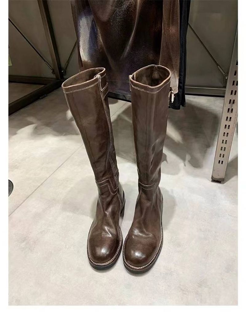 2024 Frühling und Herbst Damenschuhe Schlangenmuster Spleißen Ritter spitze hohe Stiefel_voghion.com