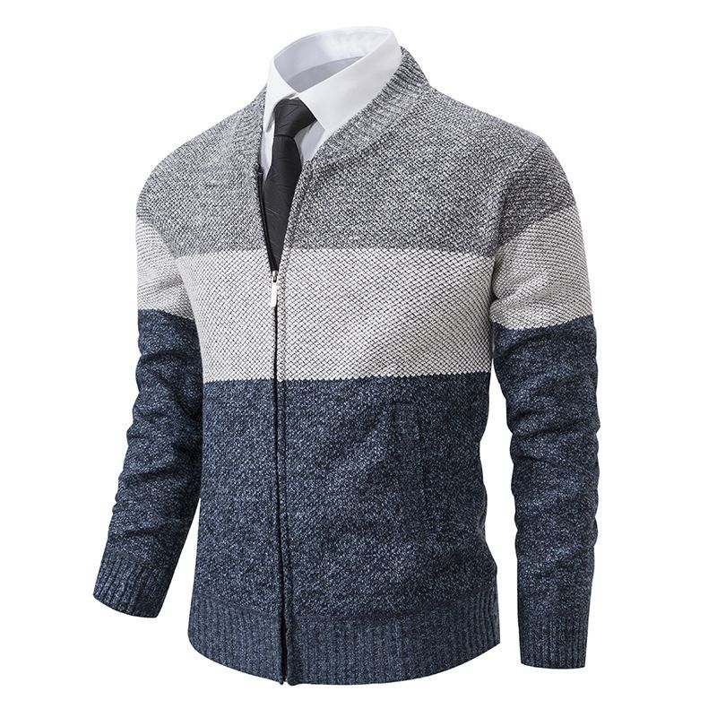 Men plus fleece thickened large size sweater sweater coat stand collar color cardigan_voghion.com