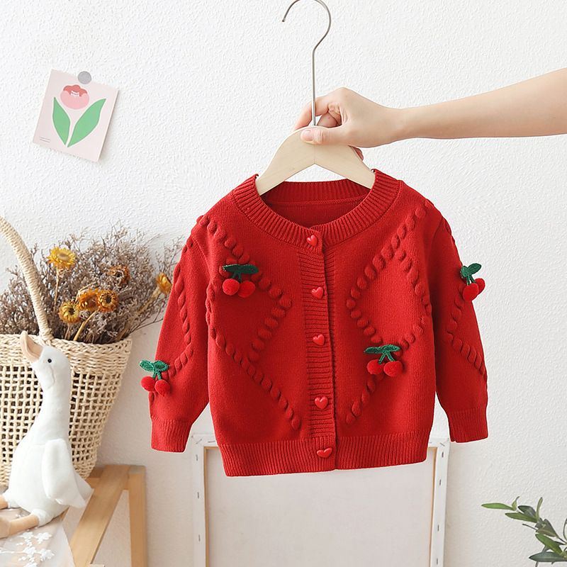 Mädchen Strickjacke Herbst Tragen Neue Stil Koreanische Version Baby Wolle Top kinder Kirsche Pullover Mantel_voghion.com