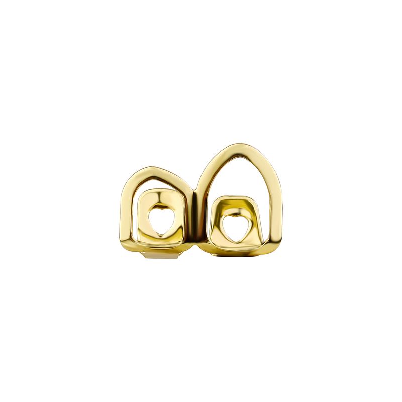 Nuovo set di denti singoli placcati in oro con due canini cavi in stile Hip Hop_voghion.com