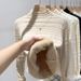 Women's Fleece-Lined Knit Sweater Semi-Turtleneck Thermal Long Sleeve Top For Winter (Includes Necklace) - Soft Faux Mink Fabric, Slim Fit, Pure Color_voghion.com