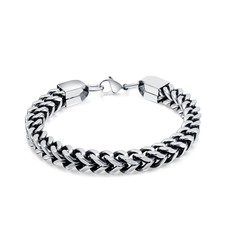 Pulseira masculina Domineering em aço titânio com corrente cubana Street Link_voghion.com