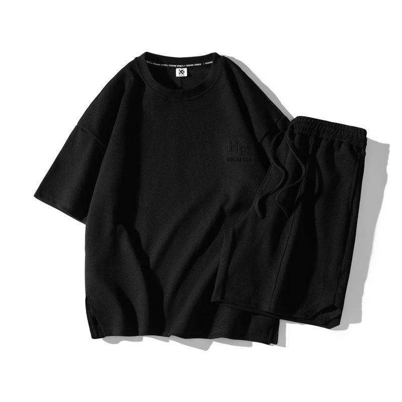 Herrenbekleidung Herren Rundhals Kurzarm T-Shirt Ice Casual Sportanzug Sommer Elastische Taille Shorts Herren_voghion.com