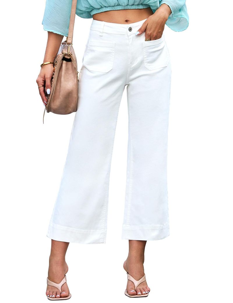 Vêtements pour femmes Pantalons amples, slim, jambes larges, droits, jeans délavés, pantalons à neuf points_voghion.com