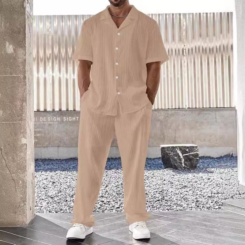 Men's Clothing Men's Commuter Suit Casual Button Shirt Short Sleeved Trousers_voghion.com