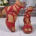 Plus Size Chunky Heel Spring Summer New Hollow Peep Toe Flower Buckle Casual Women's Sandals Strappy_voghion.com