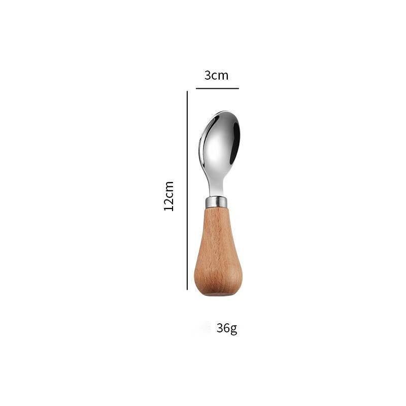 Bear Wooden Handle Standable Portable Tableware Children's 304 Stainless Steel Fork Cute Baby Rice Spoon_voghion.com