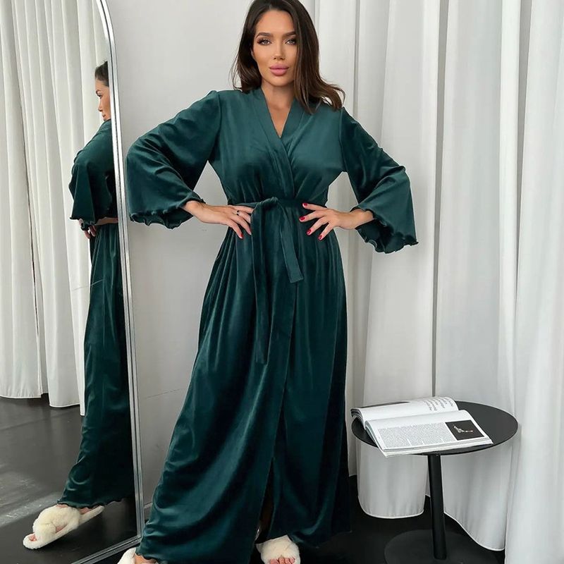 2024 autumn winter new loose and comfortable velvet warm long sleeved nightgown, bathrobe, home clothes_voghion.com