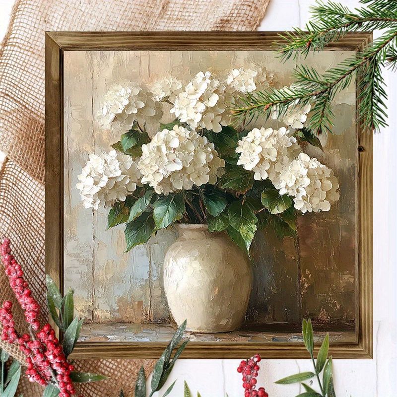 "8x8" cartello in legno con ortensia bianca - arte murale rustica con cornice per casa, ufficio o giardino - finitura in legno naturale, perfetto arredo da fattoria e regalo per le feste_voghion.com
