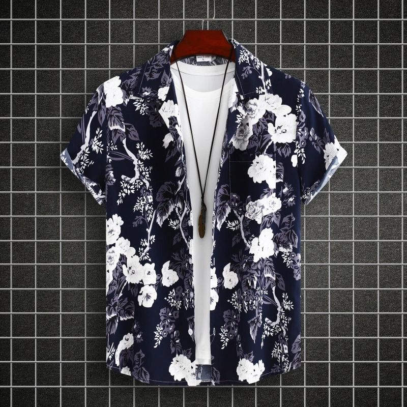 Hawaiian Shirts Mens Vintage Cuban Collar Floral Shirt Summer Beach Vacation Short Sleeve Blouses Button Down Cardigan_voghion.com