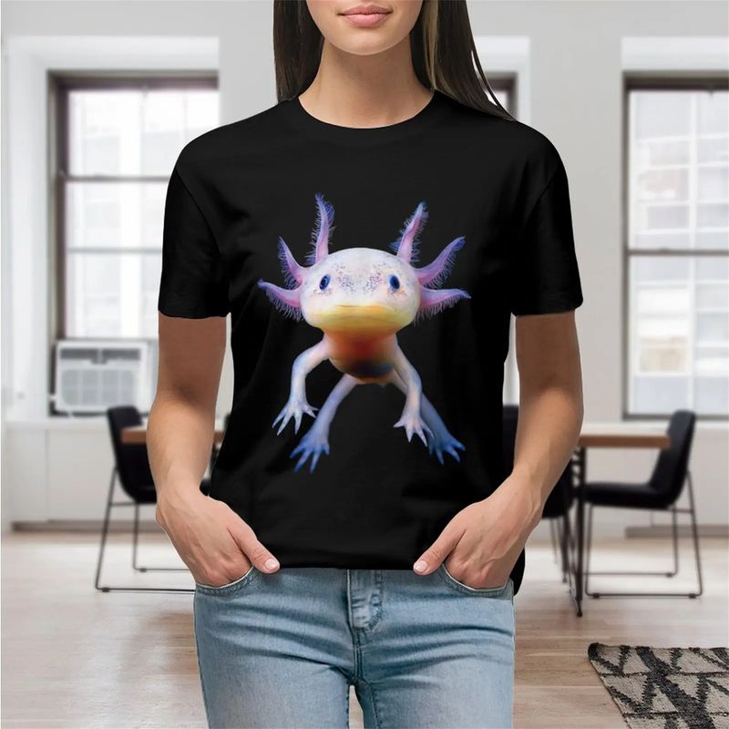 Axolotl Mexican Walking Fish Cute Amphibian Axolotl T Shirt Graphic Shirt Casual Short Sleeved Female Tee T-Shirt Size S-4XL._voghion.com
