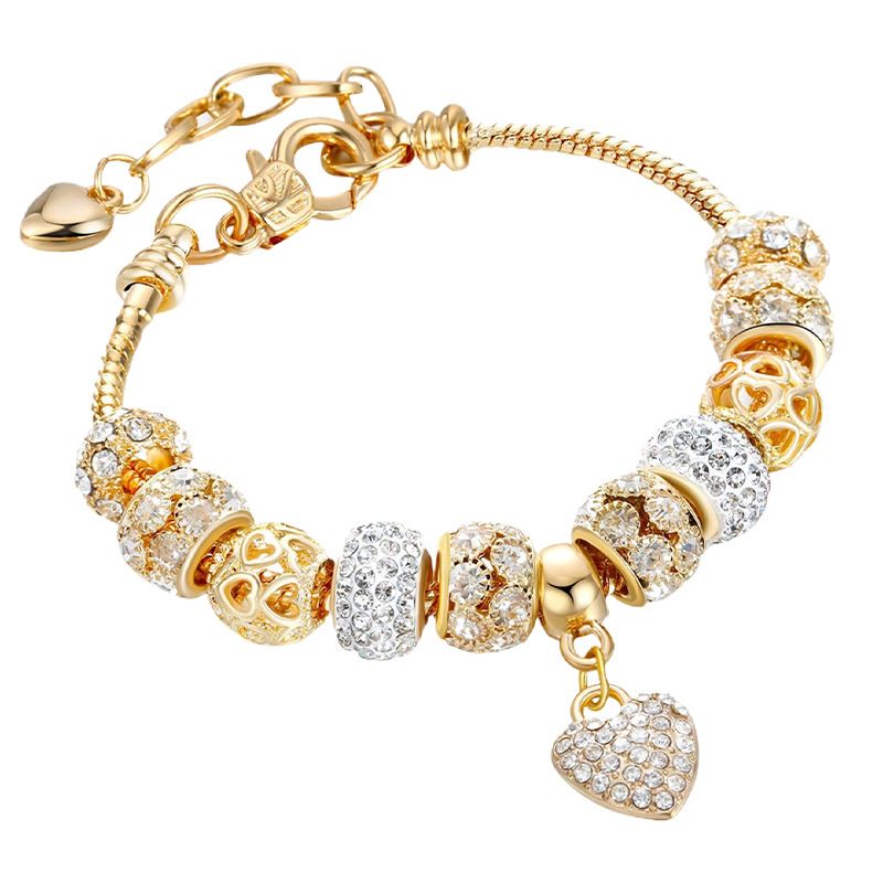 Trasmissione in diretta della famiglia piena di amore con diamanti Bracciale con perline a botte in zircone e fiocco di neve in oro_voghion.com