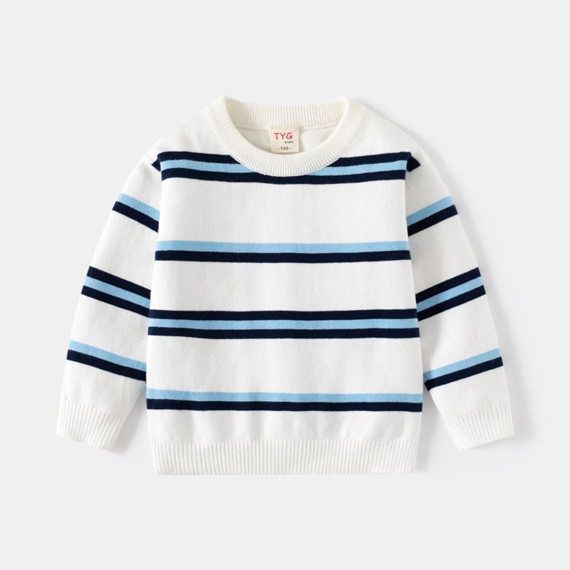 Kinderkleidung, einlagiger Baumwollpullover, neuer Herbststil, gestreifter Strickpullover für Jungen_voghion.com