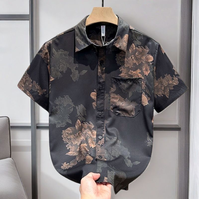 American Compound Trendy Brand Short-sleeved Boys Flower Shirt New Chinese Loose High-end Sense Ruffian Handsome Style Hawaiian Shirt Men_voghion.com