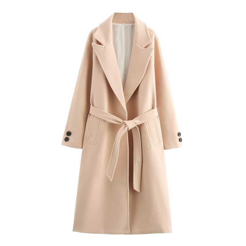​​Damen-Trenchcoat aus Wollmischung mit Gürtel – Eleganter, locker sitzender Langmantel für Büro und Freizeit (XS/S/M/L, Schwarz/Hellbraun/Grau/Beige)​​_voghion.com