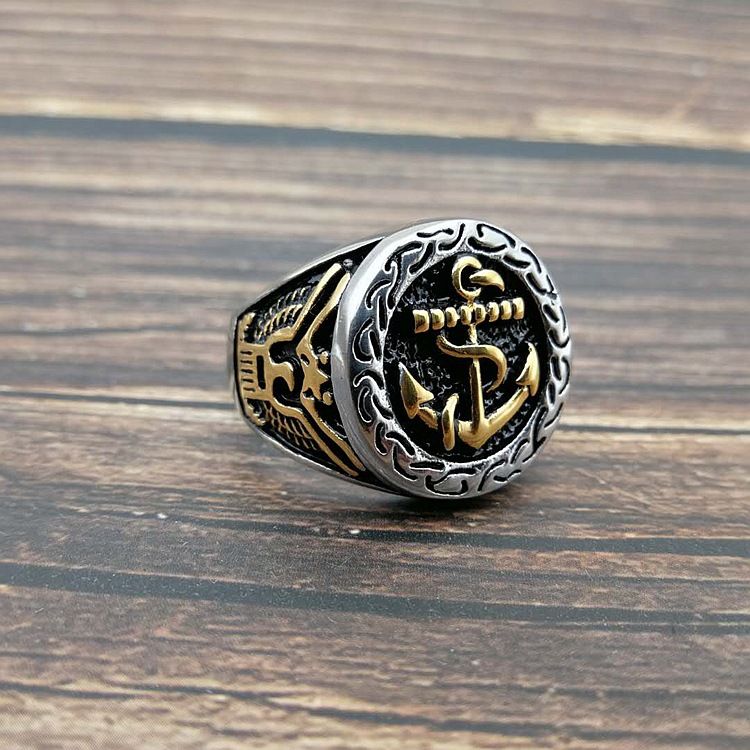 Δαχτυλίδι, ανδρικό δαχτυλίδι με άγκυρα αετού και επιχρυσωμένο με τιτάνιο/ανοξείδωτο ατσάλι, με διατήρηση του χρώματος_voghion.com