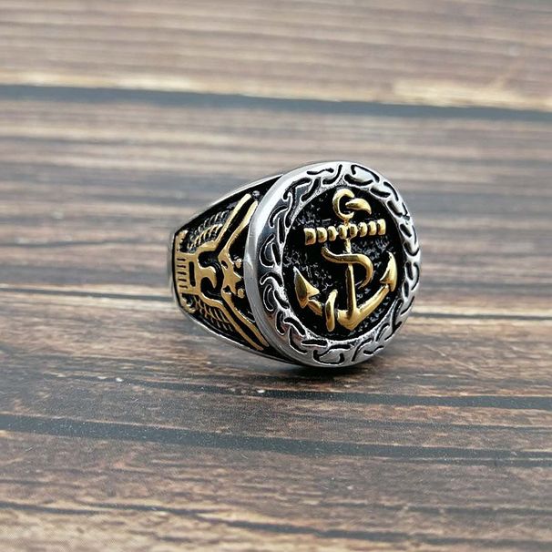 Δαχτυλίδι, ανδρικό δαχτυλίδι με άγκυρα αετού και επιχρυσωμένο με τιτάνιο/ανοξείδωτο ατσάλι, με διατήρηση του χρώματος_voghion.com