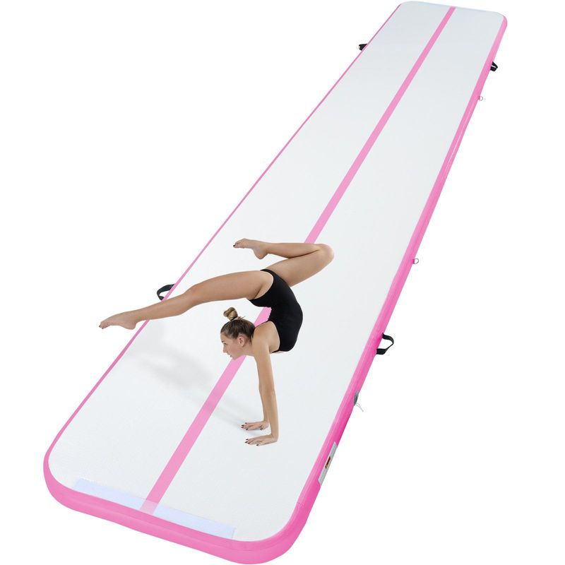 VEVOR Gymnastics Air Mat, 4 Inch Thickness Inflatable Gymnastics Tumbling Mat, Tumble Track With Electric Pump, Training Mats For Home Use/Gym/Yoga/Cheerleading/Beach/Park/Water, 20 Ft, Pink_voghion.com