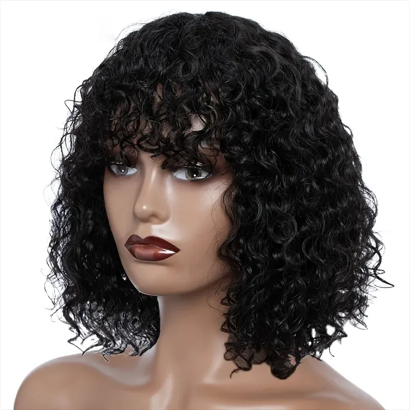 Pelucas Bob cortas para mujeres Peluca de cabello humano con flequillo Peluca completamente hecha a máquina_voghion.com