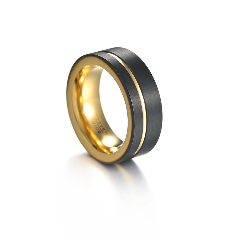 Anello da uomo in acciaio al tungsteno in oro nero, gioielli in oro al tungsteno bicolore elettrolitico_voghion.com