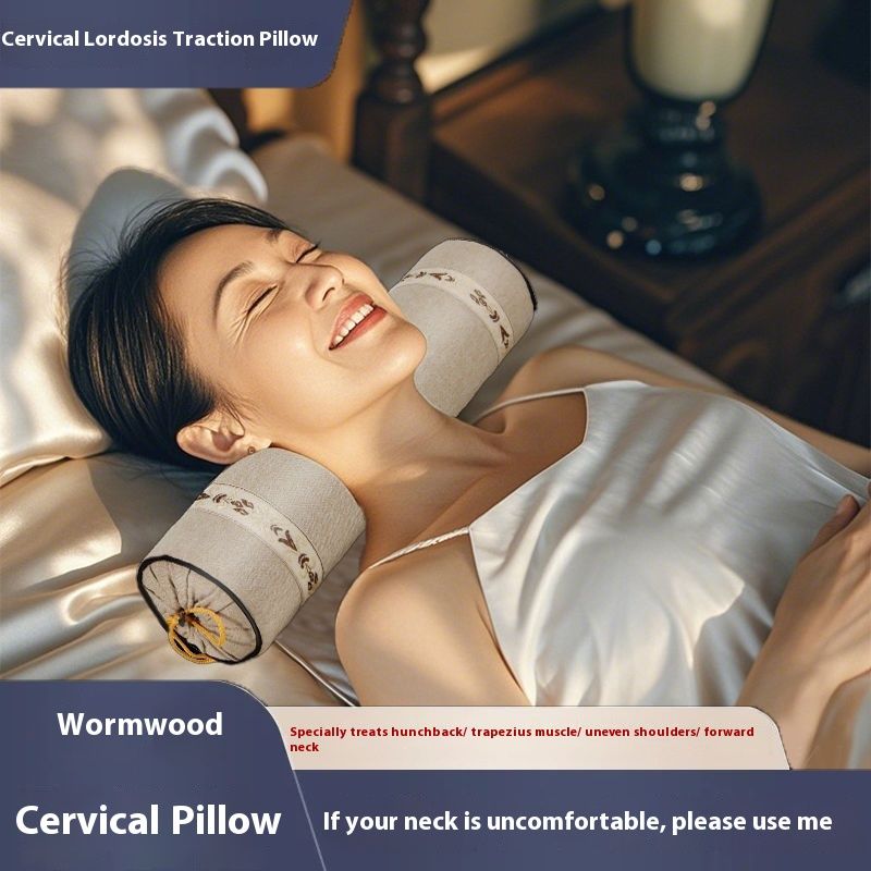 Mugwort Cylindrical Neck Firm Pillow Strong Support Corrects Forward Head Posture Curvature Straightening Traction_voghion.com
