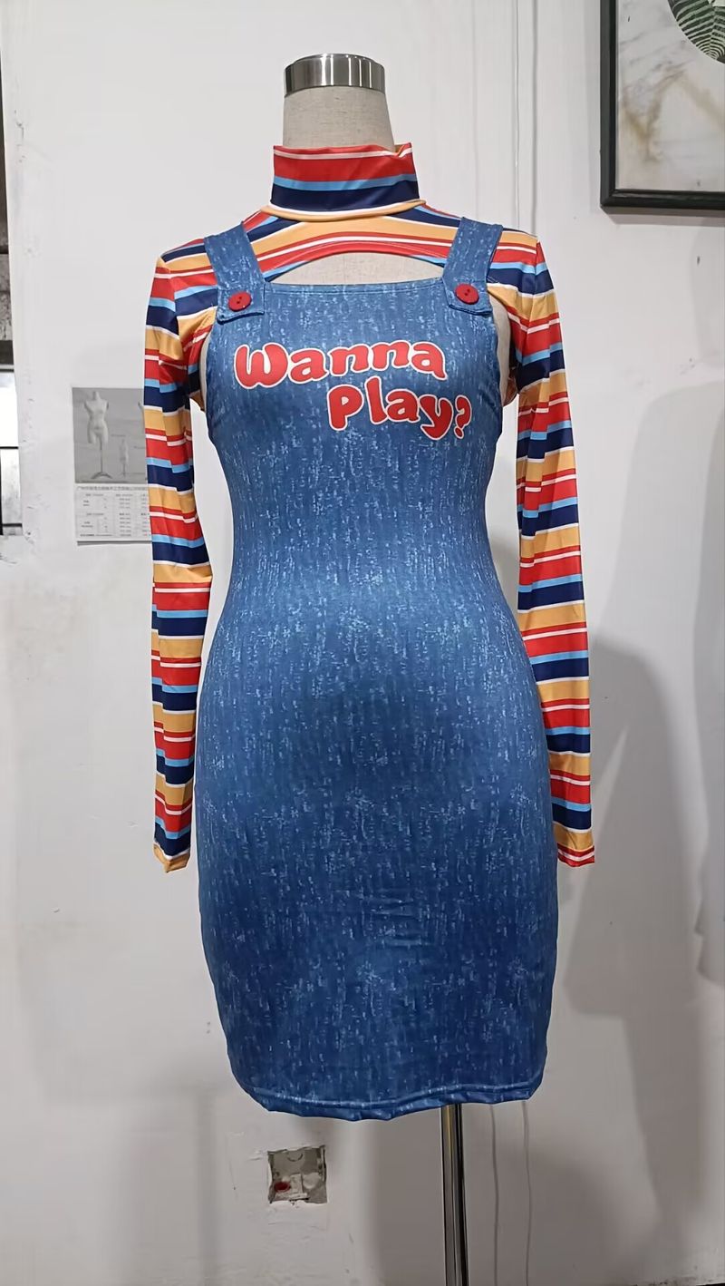 Novo conjunto de fantasia de Halloween com estampa justa e sexy, duas peças, para mulheres_voghion.com