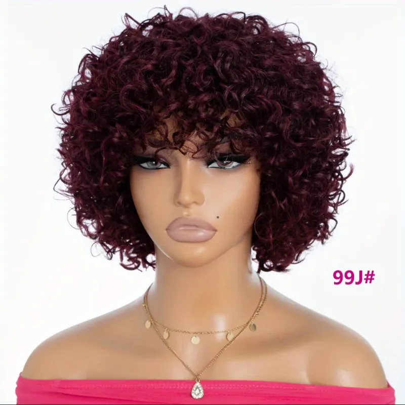 Short Curly Bob Human Hair Wig Colored Brazilian Ombre Bouncy Curl Full Wig Women_voghion.com